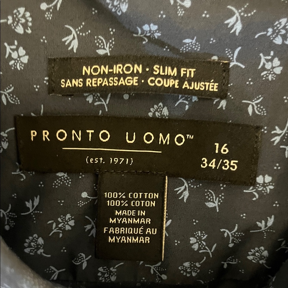 Pronto Uomo Dark Blue Floral Button Down Long Sleeve Dress Shirt - Picture 2 of 5